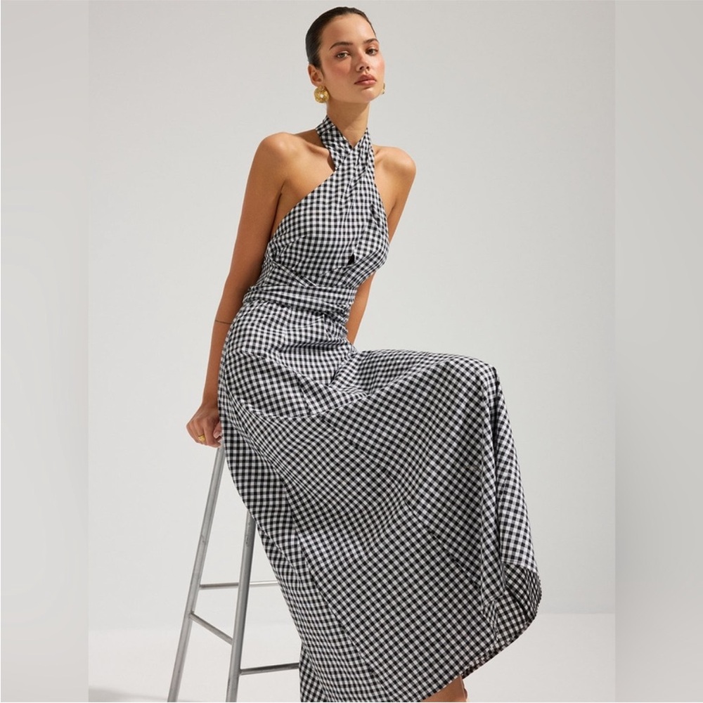 Commense Gingham Halter Maxi Dress - Black & White - Picture 5 of 5